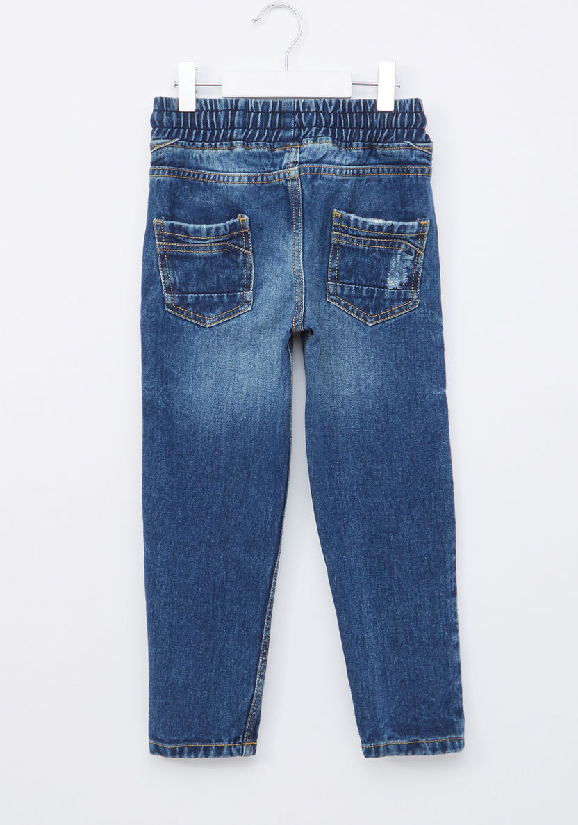 Juniors Full Length Denim Pants with Drawstring and Pocket Detail-Jeans-image-2