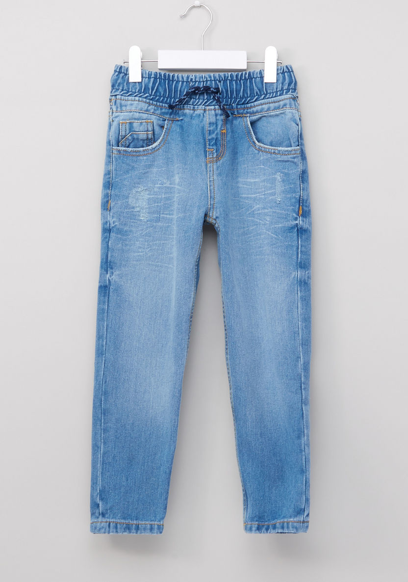 Juniors Full Length Denim Pants with Elasticised Waistband-Jeans-image-0