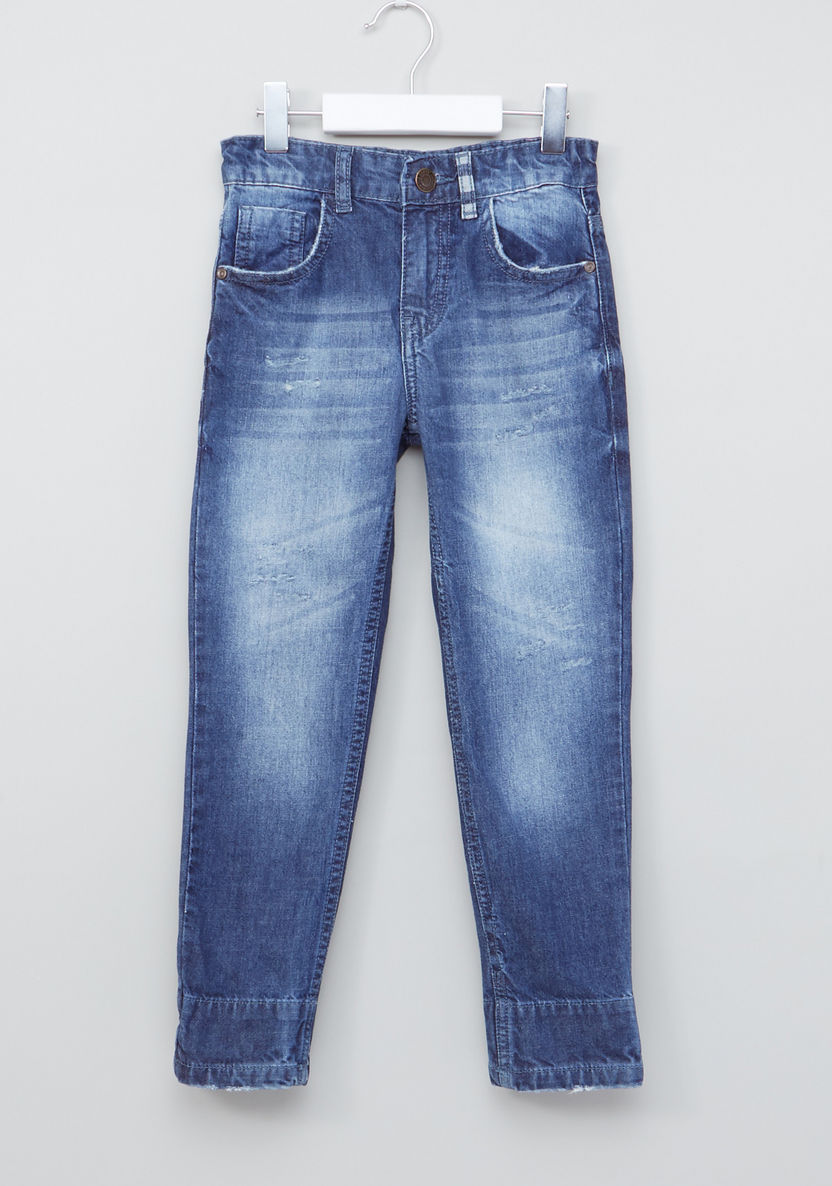 بنطال جينز طويل بتصميم ممزّق وزر إغلاق من جونيورز-%D8%AC%D9%8A%D9%86%D8%B2-image-0