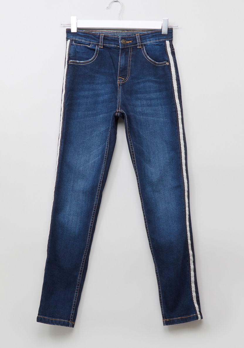 Juniors Denim Pants with Side Tape Details-Jeans-image-0