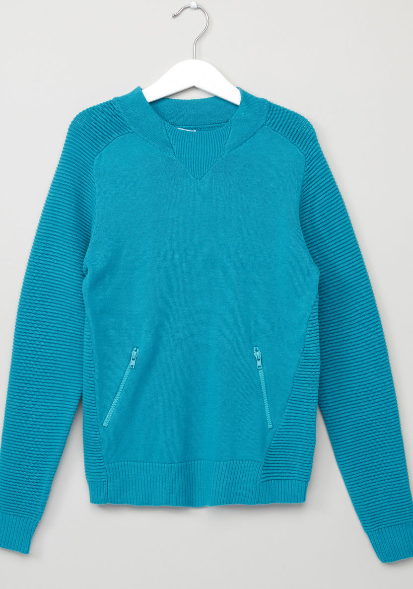 Juniors Textured Round Neck Sweater-Sweaters and Cardigans-image-0