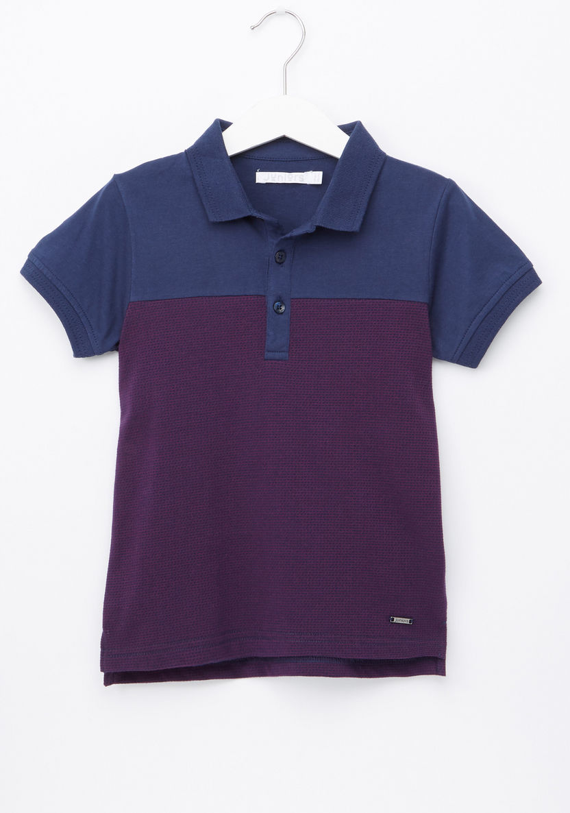 Juniors Textured Polo Neck T-shirt-T Shirts-image-0