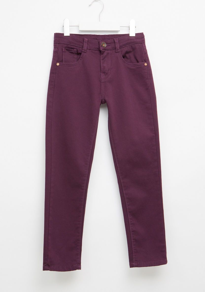 Full Length Pants with Button Closure and Pocket Detail-Pants-image-0