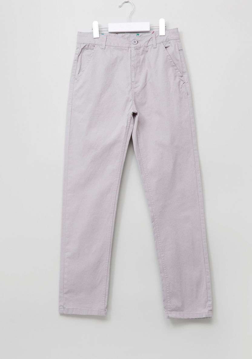 Juniors Textured Trousers with Button Closure and Pocket Detail-Pants-image-0