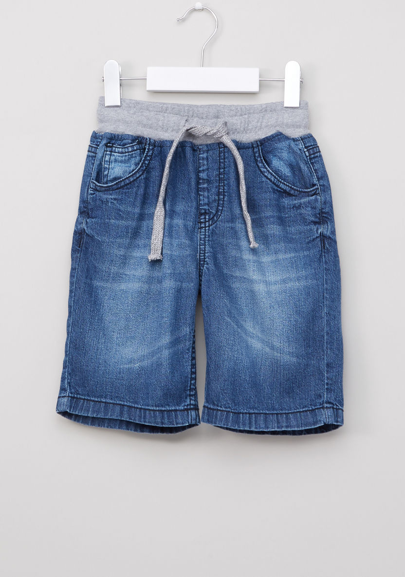 Juniors Denim Shorts with Drawstring Closure and Pocket Detail-Shorts-image-0