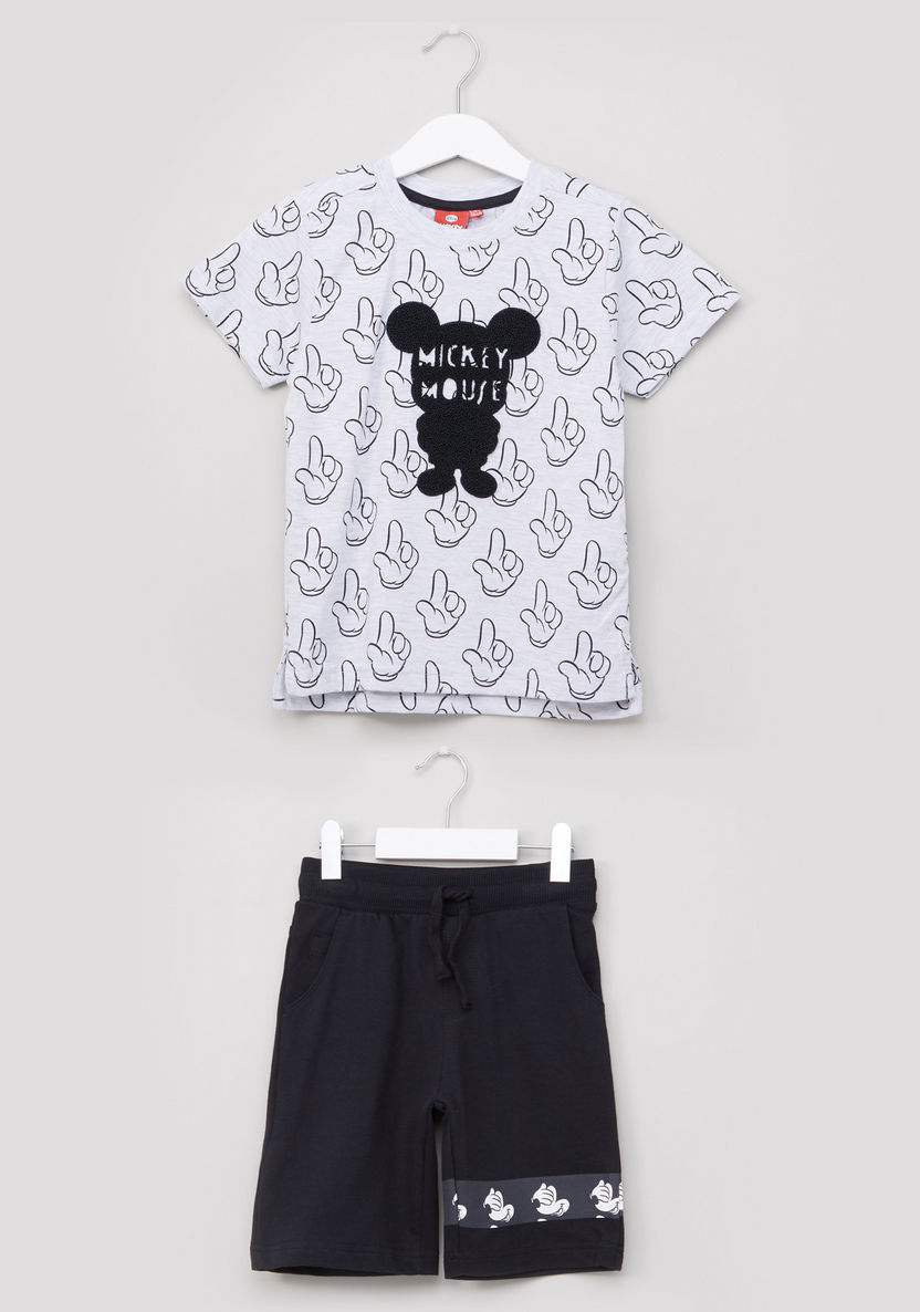 Mickey Mouse Printed T-shirt with Shorts-Clothes Sets-image-0
