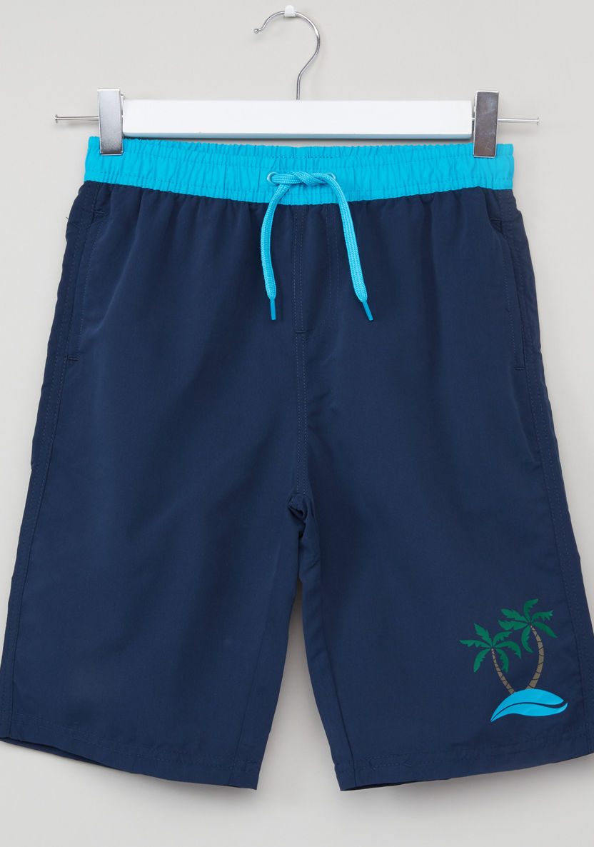 Juniors Printed Swim Shorts with Elasticised Waistband and Drawstrings-Swimwear-image-0
