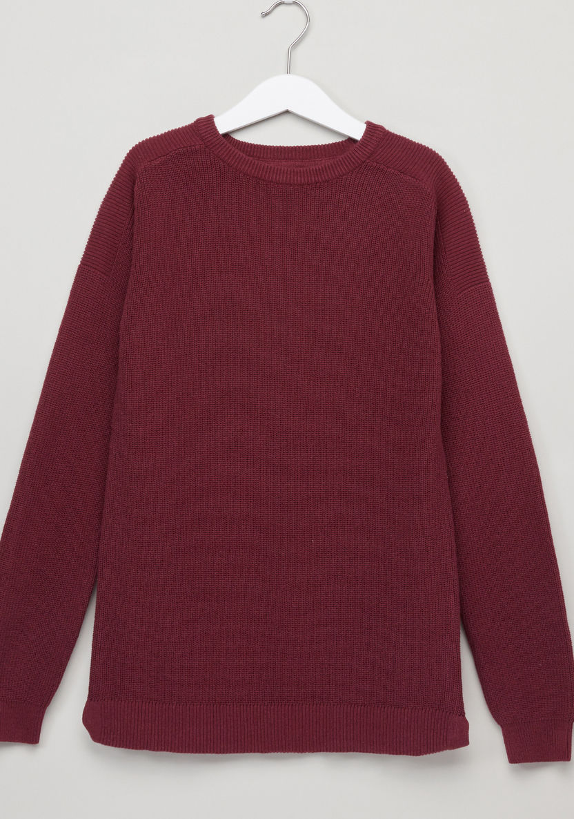 Posh Textured Round Neck Long Sleeves Sweatshirt-Sweaters and Cardigans-image-0