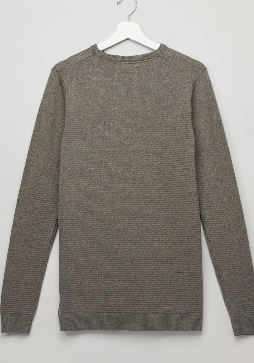 Posh Textured Round Neck Long Sleeves Sweatshirt-Sweaters and Cardigans-image-1