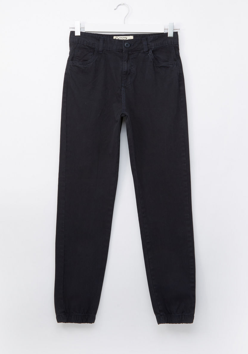 Posh Full Length Jog Pants with Button Closure and Pocket Detail-Joggers-image-0