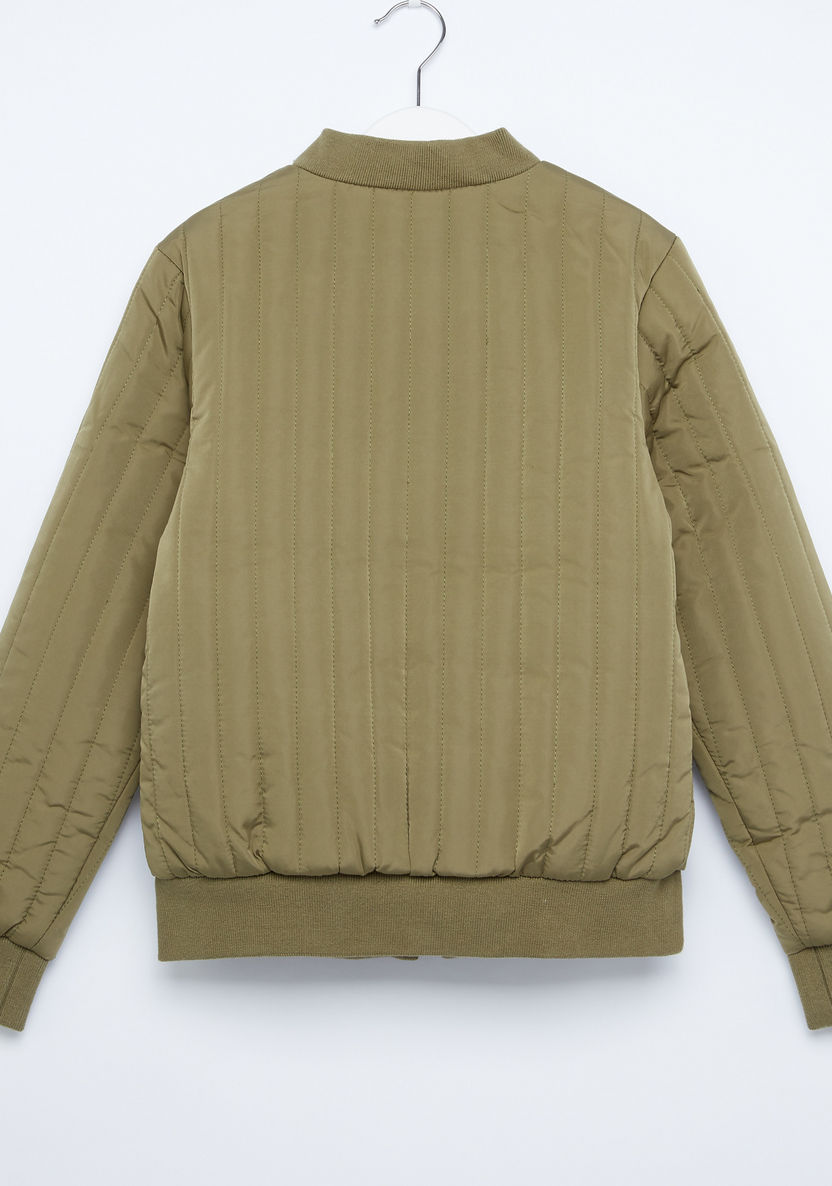 Posh Stitch Detail Zippered Long Sleeves Jacket-Coats and Jackets-image-2