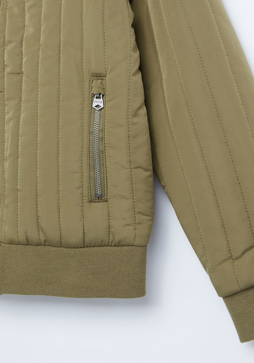 Posh Stitch Detail Zippered Long Sleeves Jacket-Coats and Jackets-image-3