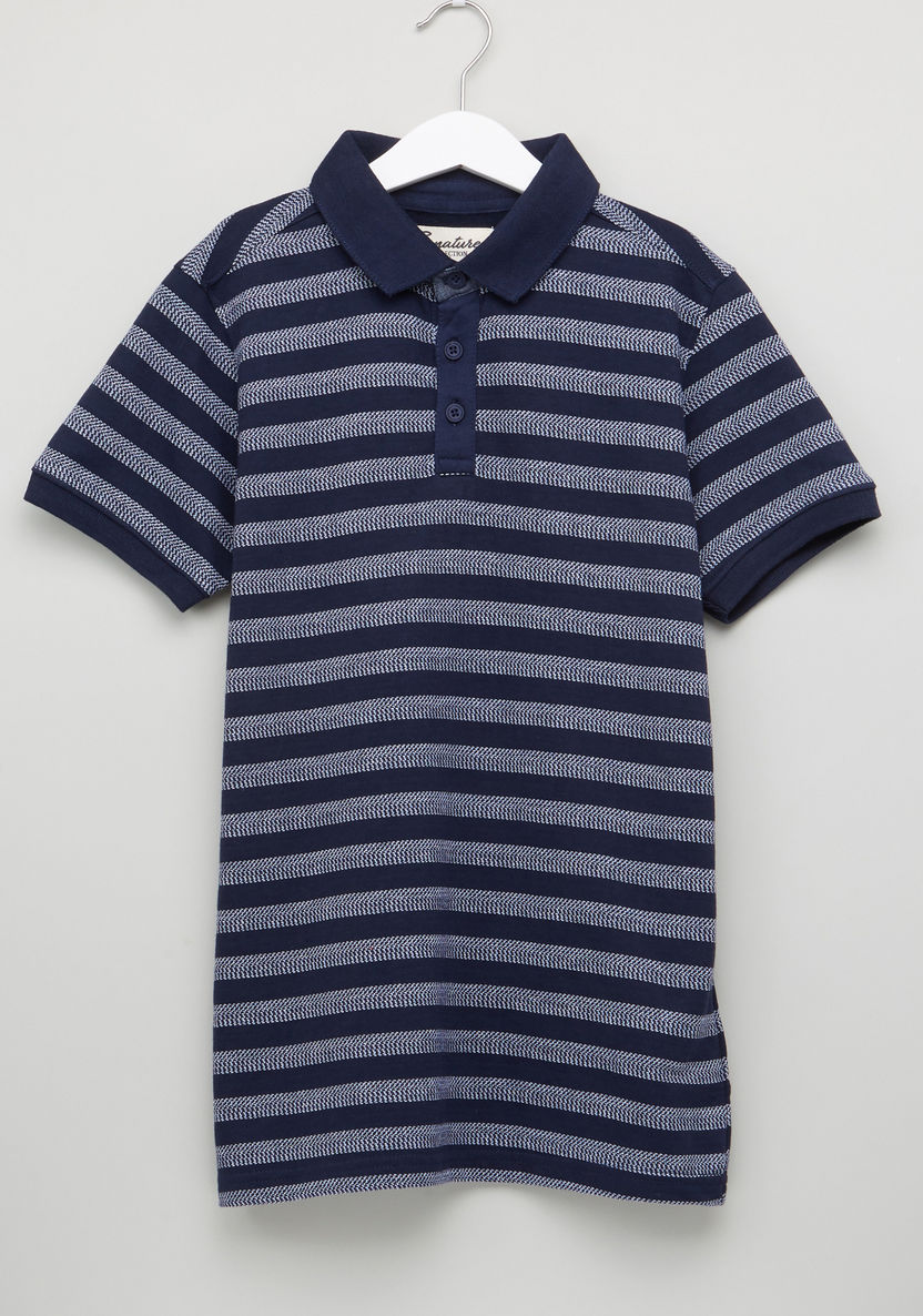 Posh Striped Polo Neck Short Sleeves T-shirt-T Shirts-image-0