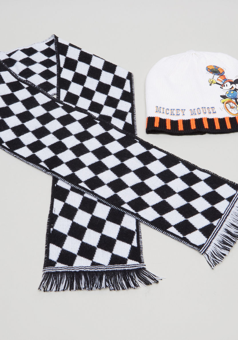 Mickey Mouse Printed Beanie Cap with Scarf-Caps-image-0