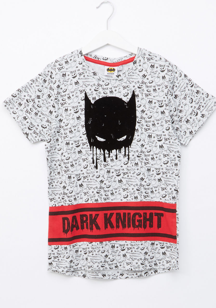 Batman Printed Round Neck T-shirt with Short Sleeves-T Shirts-image-0