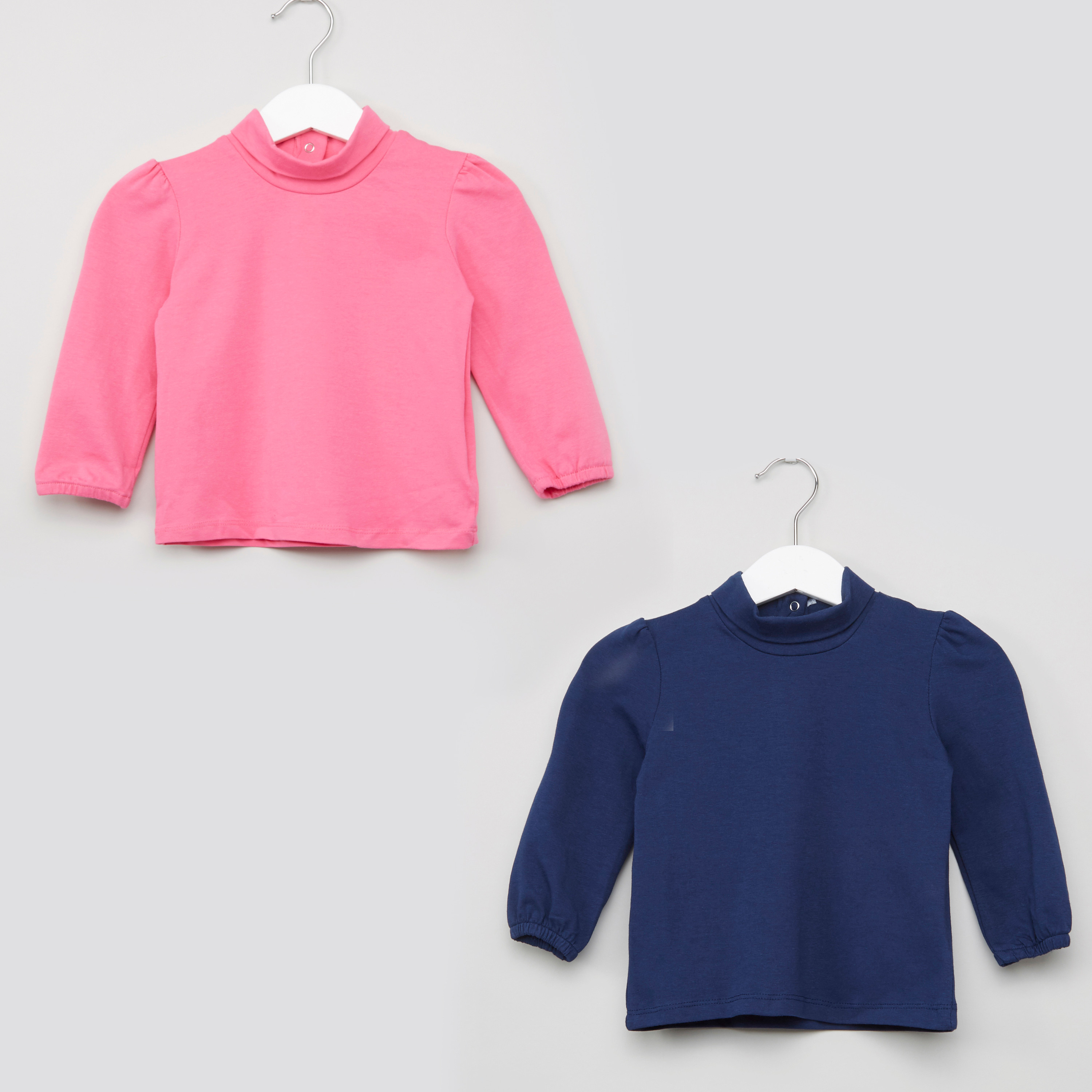 Juniors Solid T-shirt with Turtleneck and Long Sleeves - Set of 2-baby-girls-clothing-tshirts-image-1