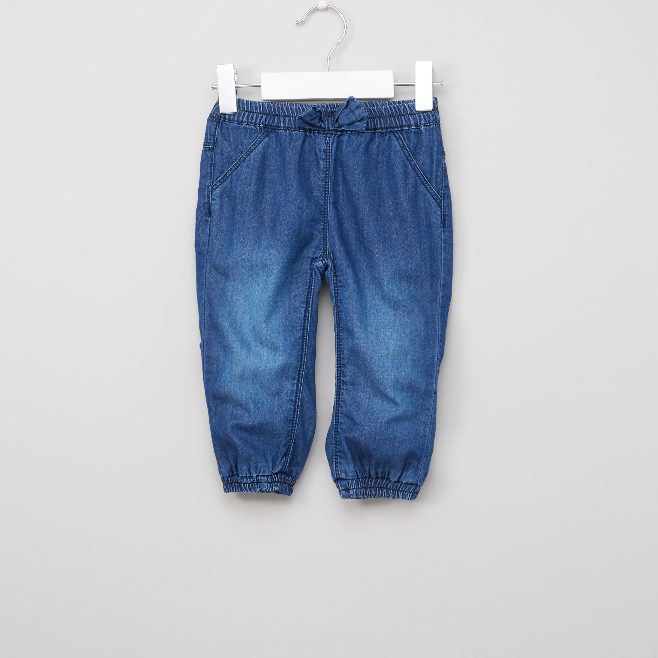 Juniors Bow Applique Denim Jog Pants with Elasticised Waistband-baby-girls-clothing-bottoms-joggersandtrackpants-image-1