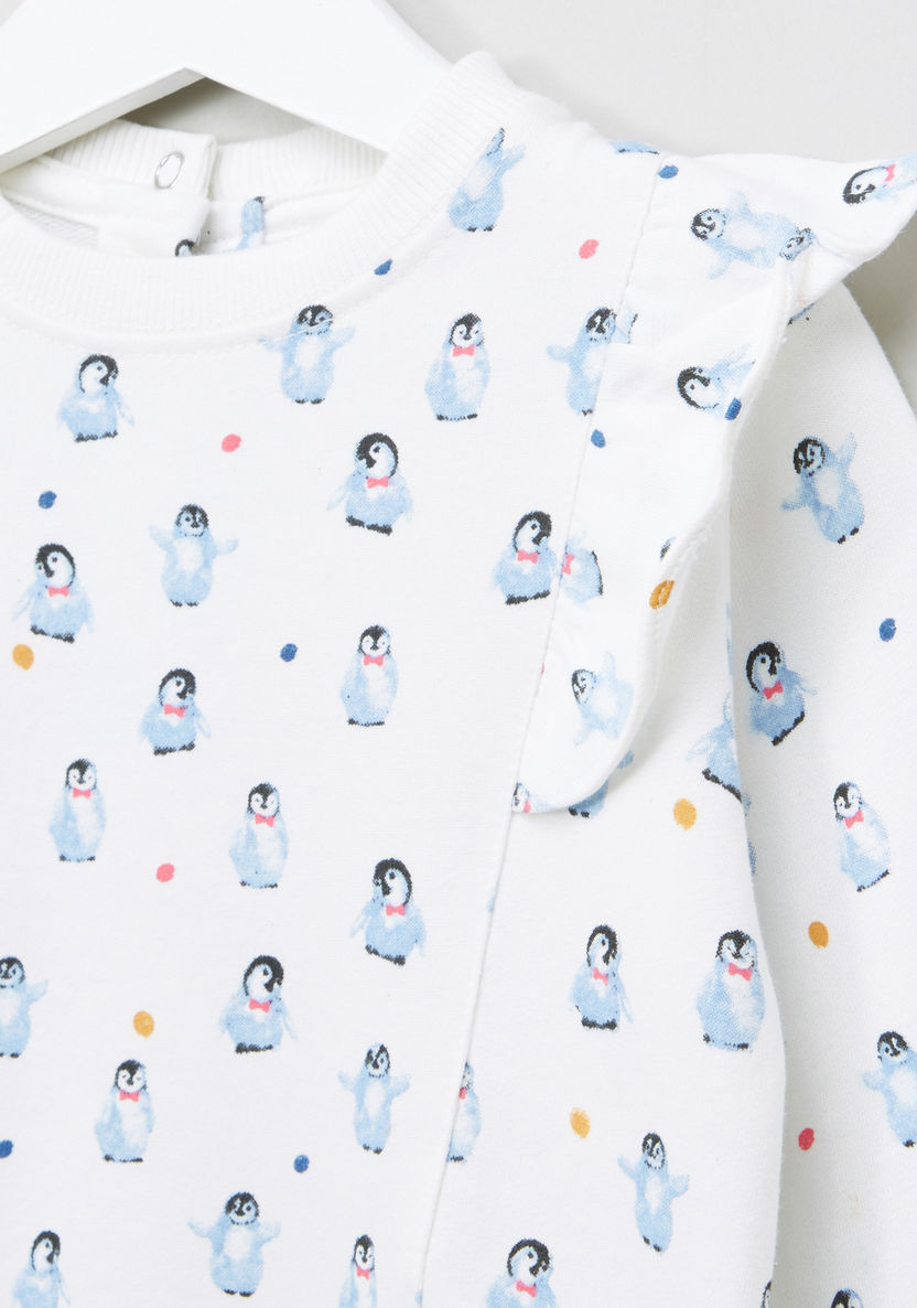 Juniors Penguin Printed Ruffle Detail Sweat Top-Sweaters and Cardigans-image-1