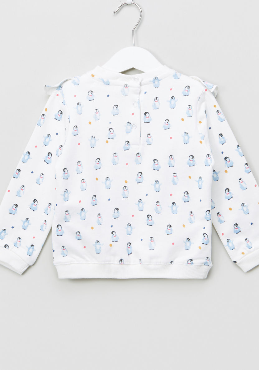Juniors Penguin Printed Ruffle Detail Sweat Top-Sweaters and Cardigans-image-2