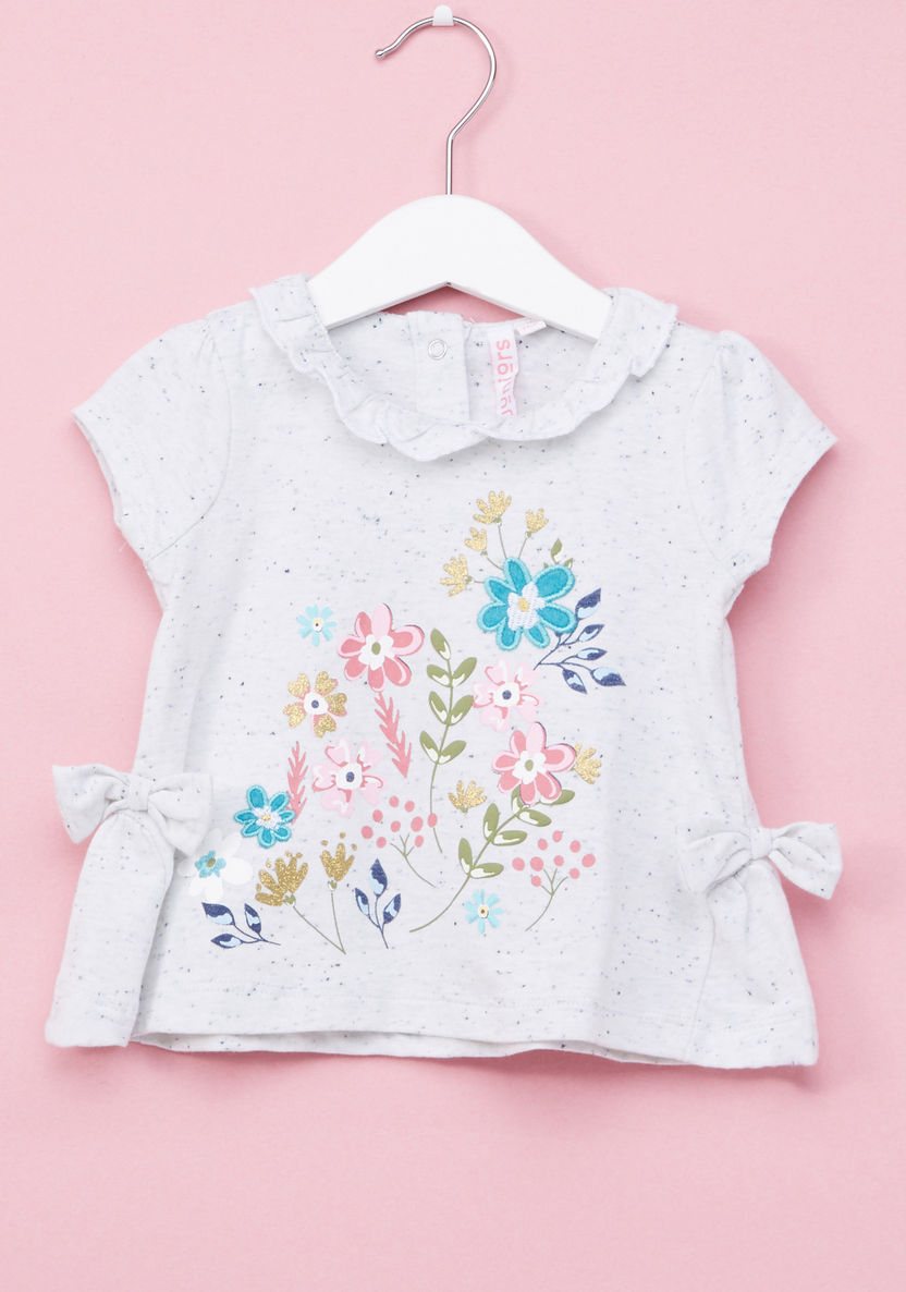 Juniors Embroidered Bow Detail Round Neck Short Sleeves T-shirt-T Shirts-image-0