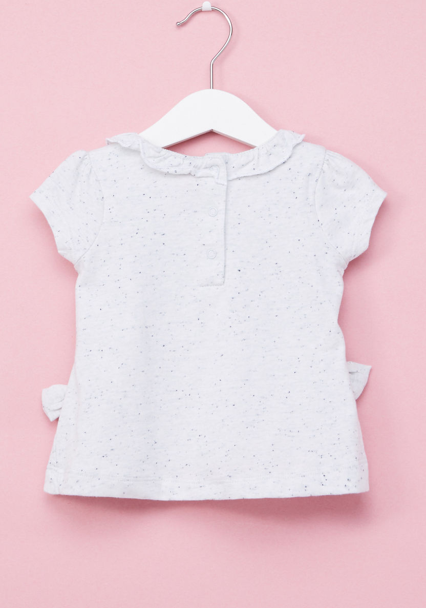 Juniors Embroidered Bow Detail Round Neck Short Sleeves T-shirt-T Shirts-image-2