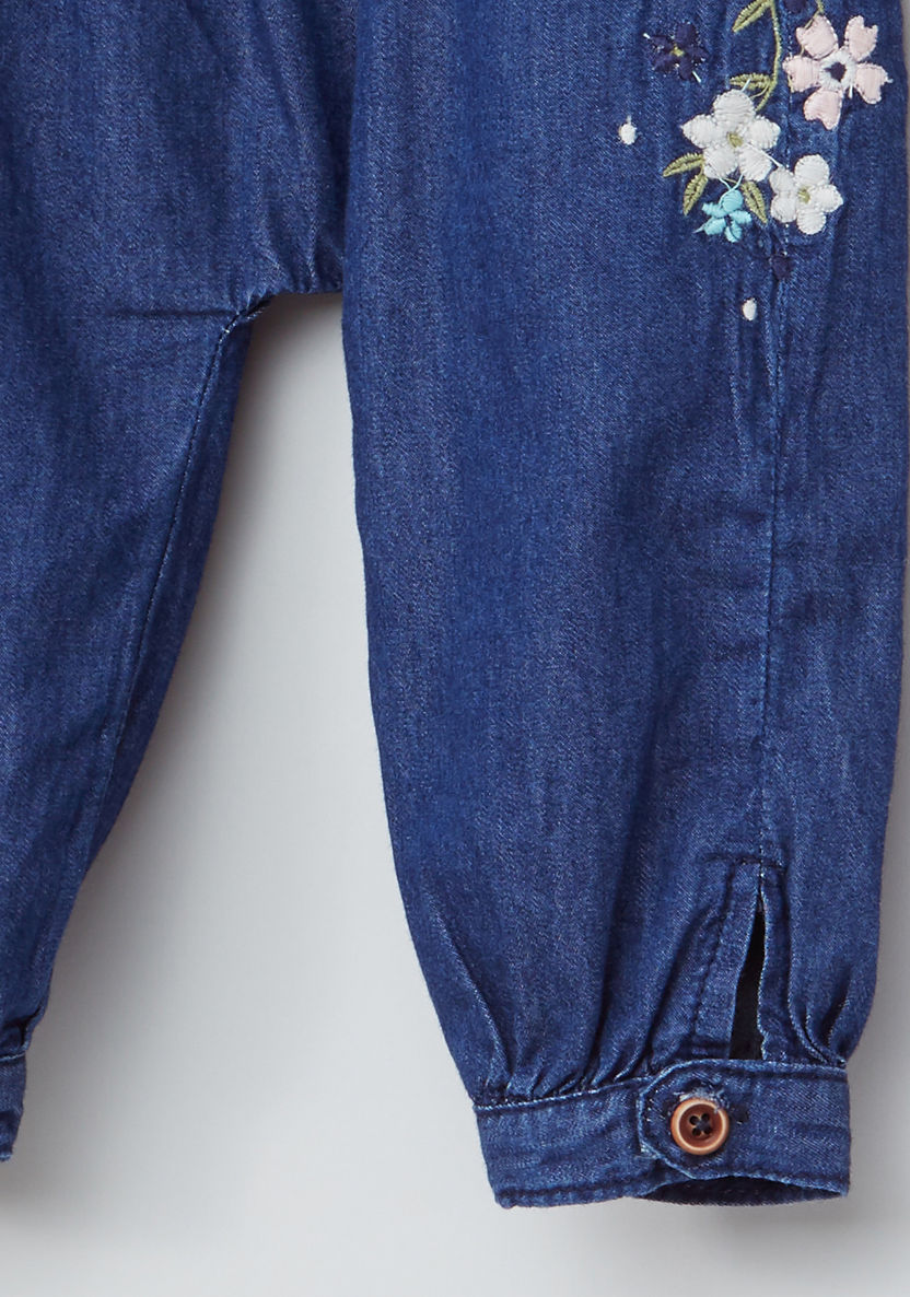 Juniors Embroidered Denim Pants with Elasticised Waistband-Jeans-image-1