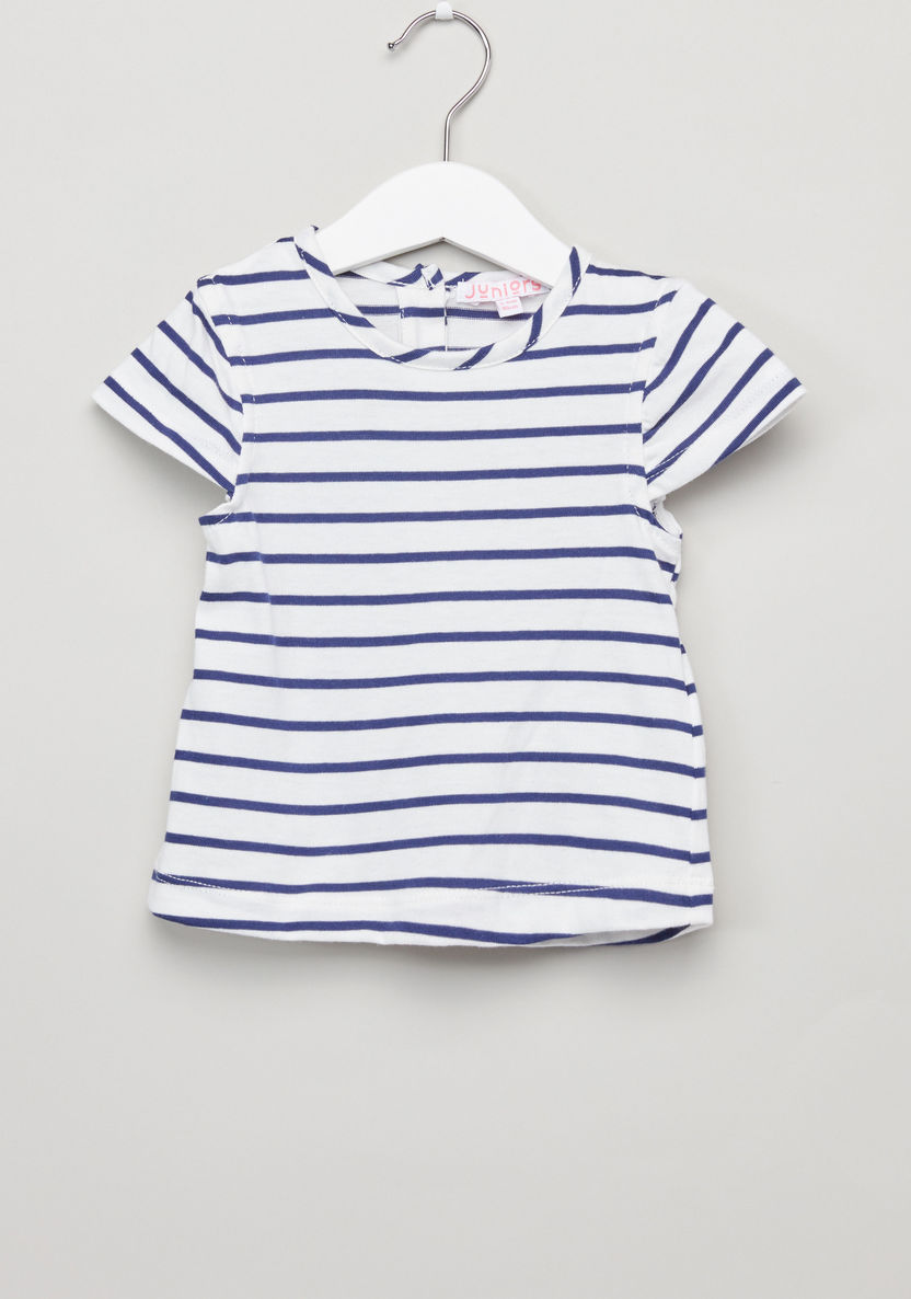 Juniors Striped T-shirt with Flower Detail Pinafore-Clothes Sets-image-1