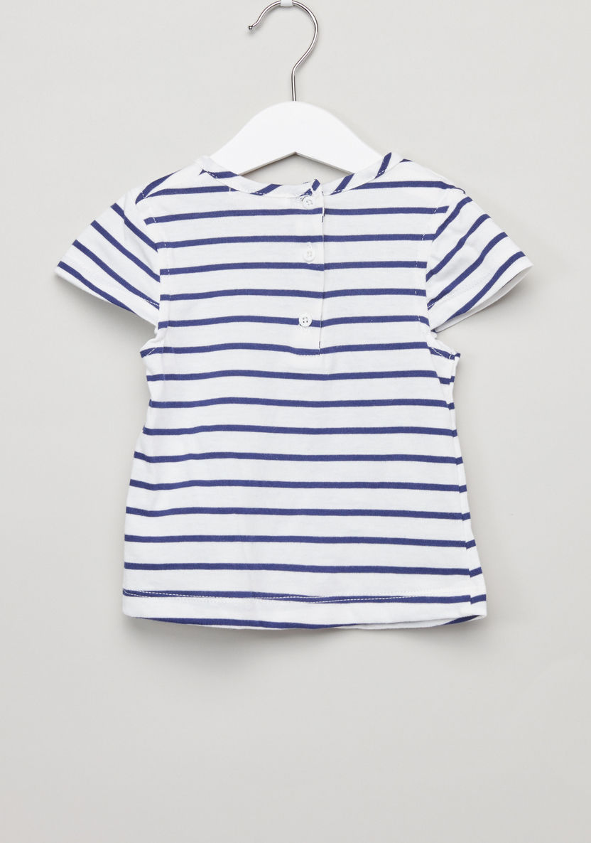 Juniors Striped T-shirt with Flower Detail Pinafore-Clothes Sets-image-2