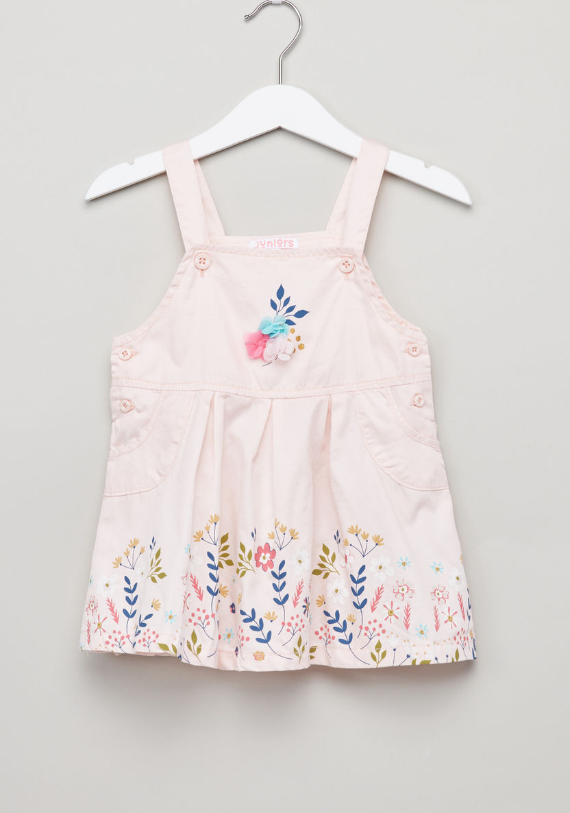 Juniors Striped T-shirt with Flower Detail Pinafore-Clothes Sets-image-3