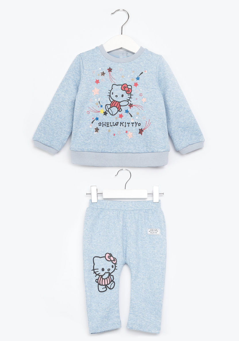 Hello Kitty Printed Sweatshirt and Pyjama Set-Clothes Sets-image-0