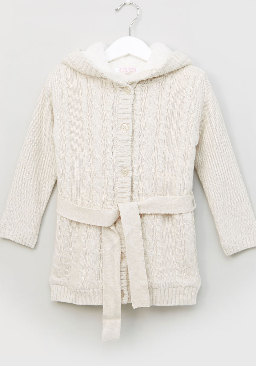 Juniors Hooded Cardigan with Long Sleeves and Plush Lining-Sweaters and Cardigans-image-0