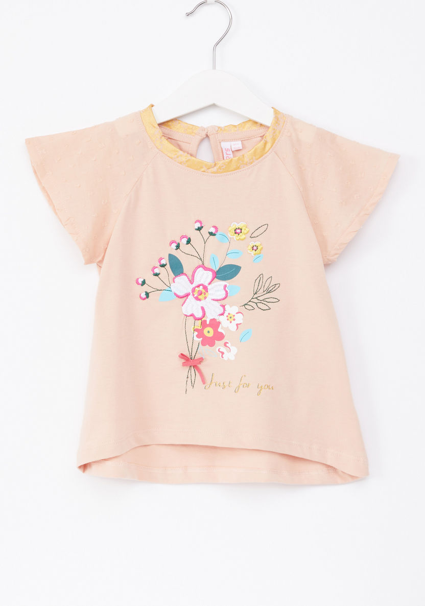 Juniors Embroidered Round Neck Top-Blouses-image-0