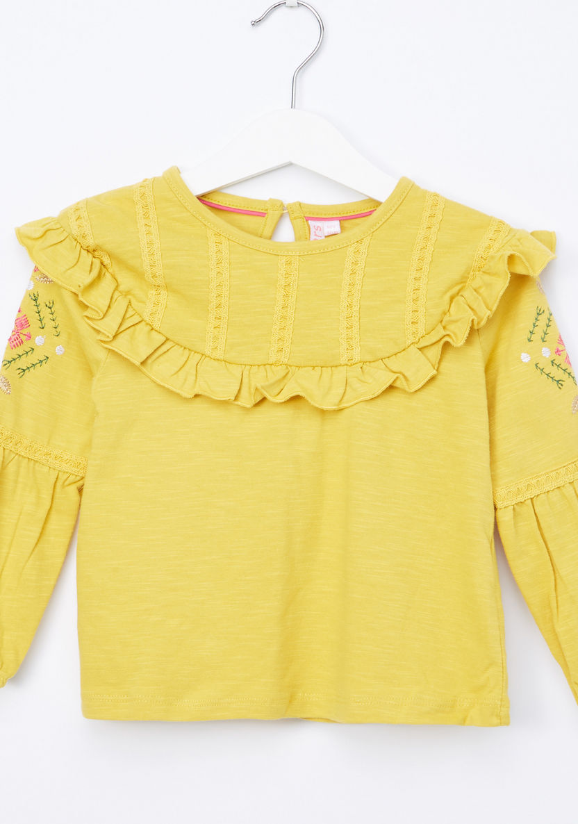 Juniors Embroidered Ruffle Detail Top-Blouses-image-0