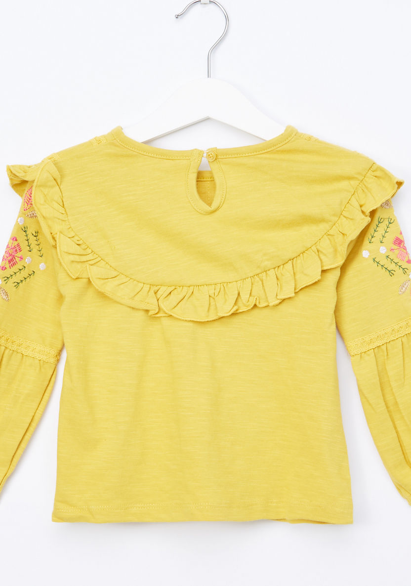 Juniors Embroidered Ruffle Detail Top-Blouses-image-2