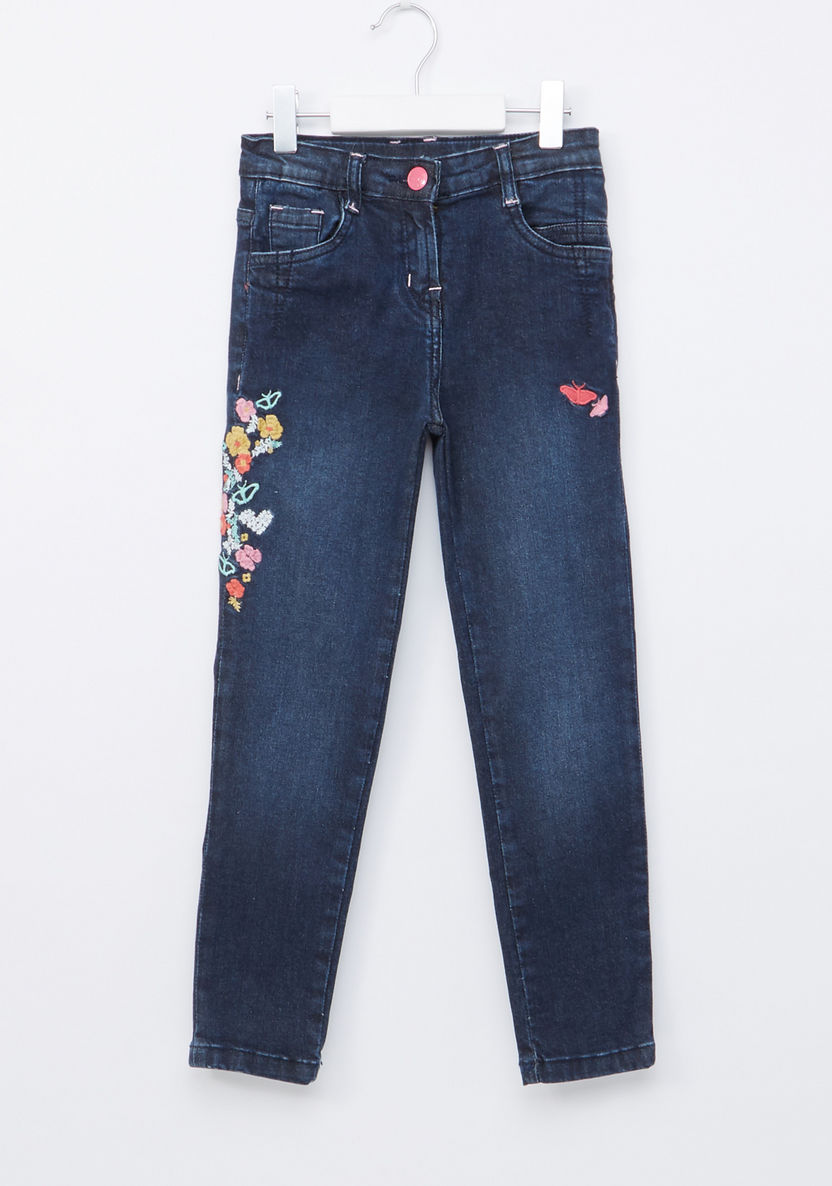 Juniors Embroidered Jeans with Pocket Detail and Button Closure-Jeans-image-0