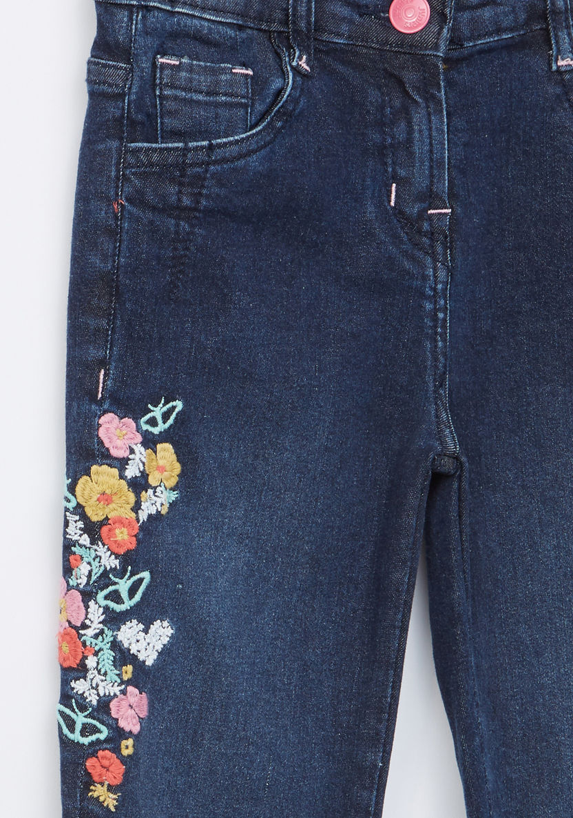 Juniors Embroidered Jeans with Pocket Detail and Button Closure-Jeans-image-1