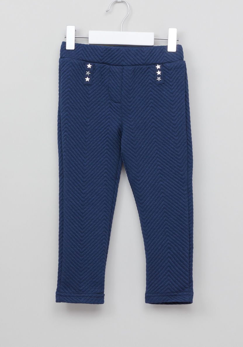 Juniors Textured Jeggings with Elasticised Waistband-Pants-image-0