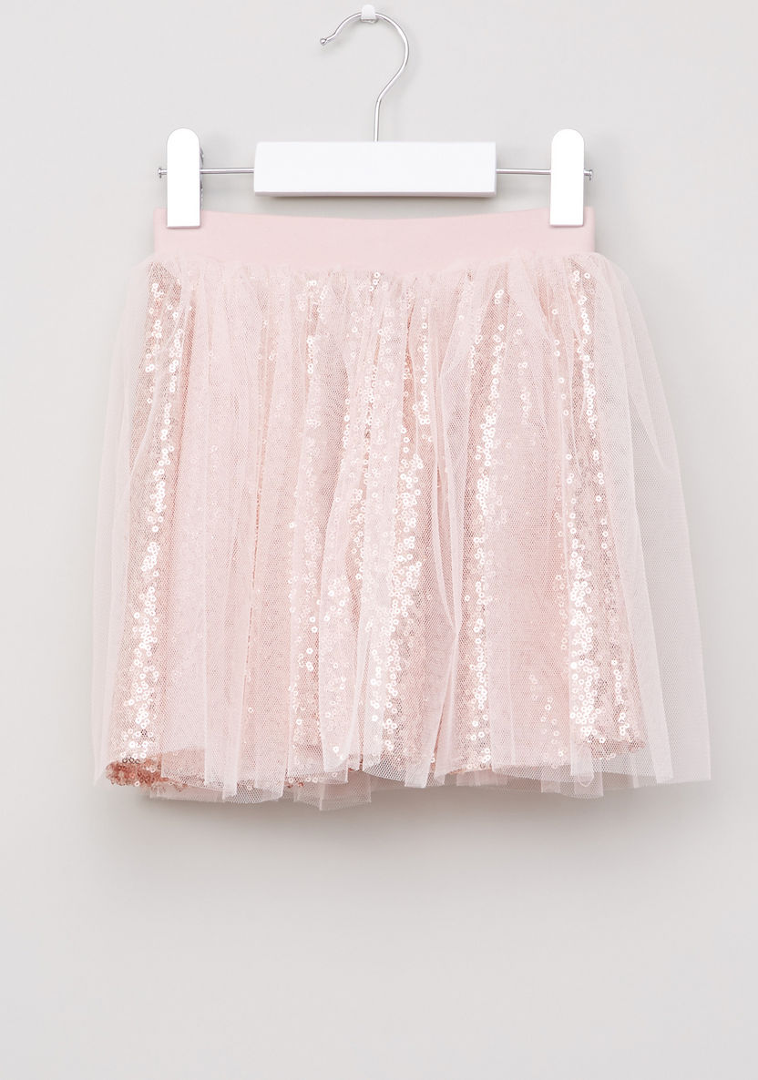 Juniors Sequin Detail Short Sleeves Top and Skirt-Clothes Sets-image-5