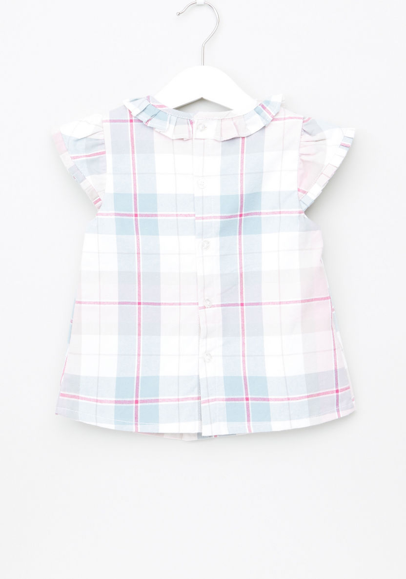 Chequered Ruffle Detail Cap Sleeves Top-Blouses-image-2