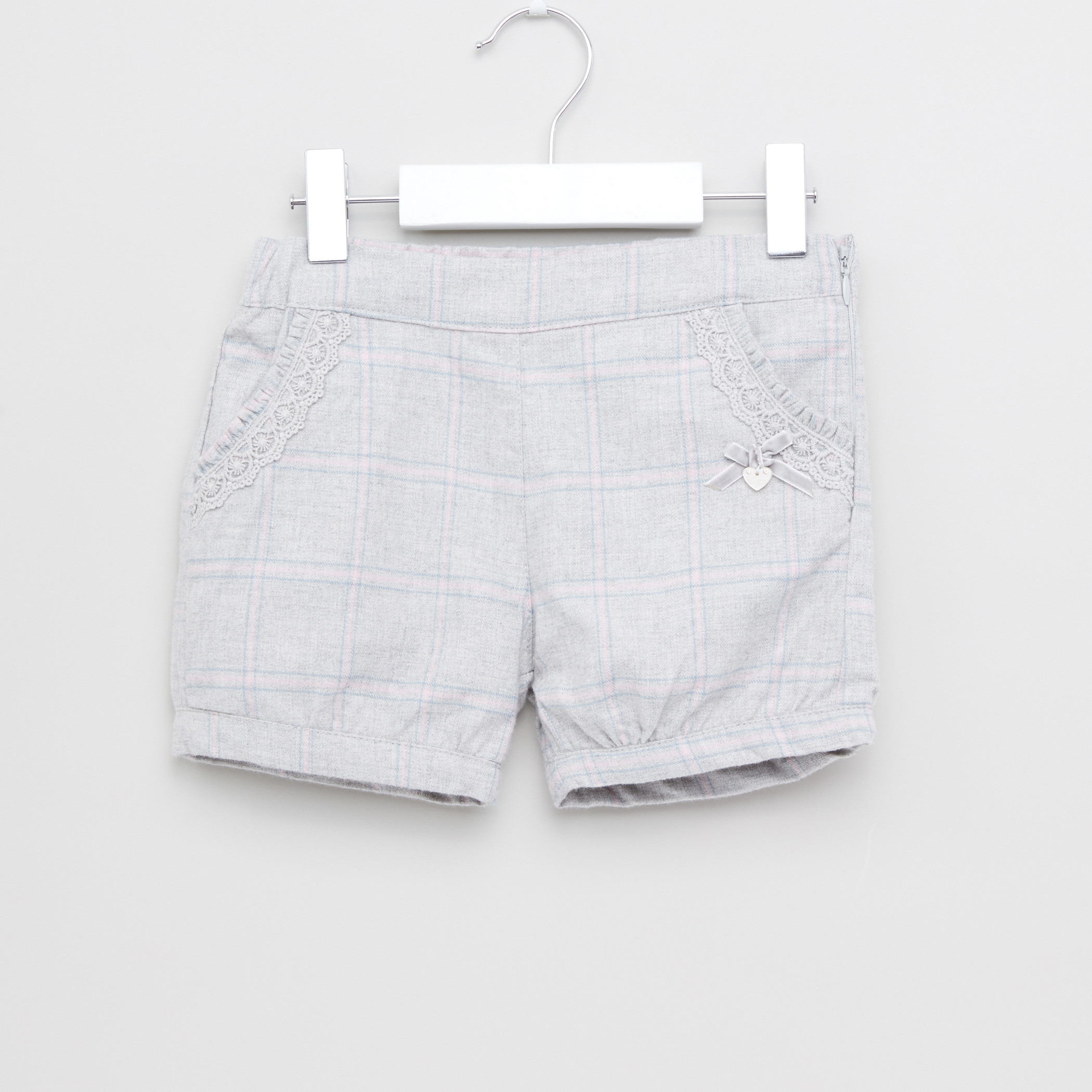 Eligo Chequered Shorts with Textured Tights-baby-girls-clothing-bottoms-shorts-image-4
