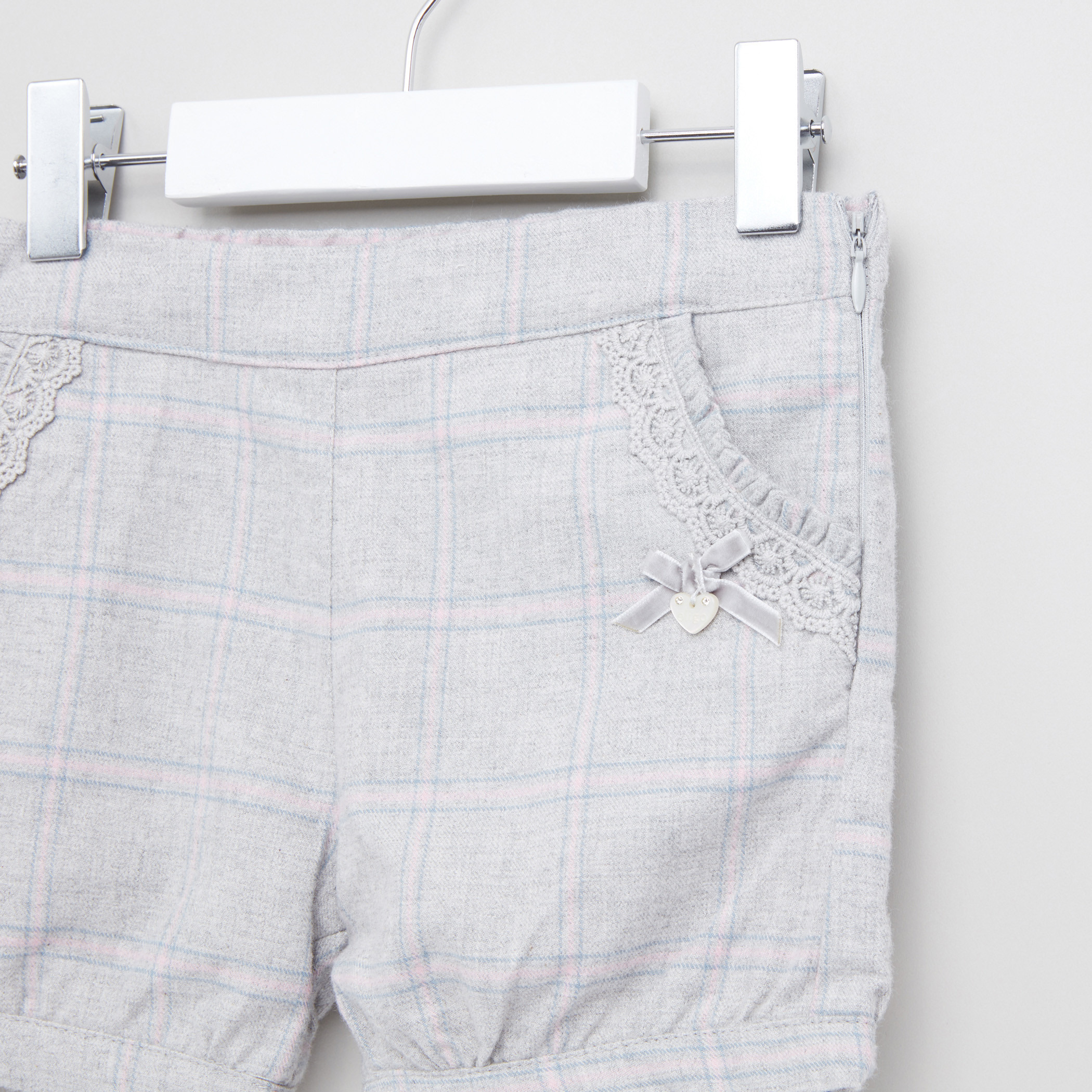 Eligo Chequered Shorts with Textured Tights-baby-girls-clothing-bottoms-shorts-image-5