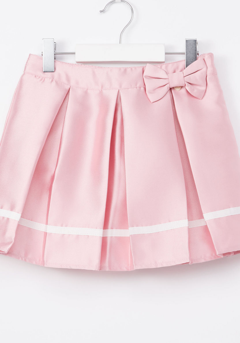 Eligo Pleated Skirt with Bow Detail and Zip Closure-Skirts-image-0
