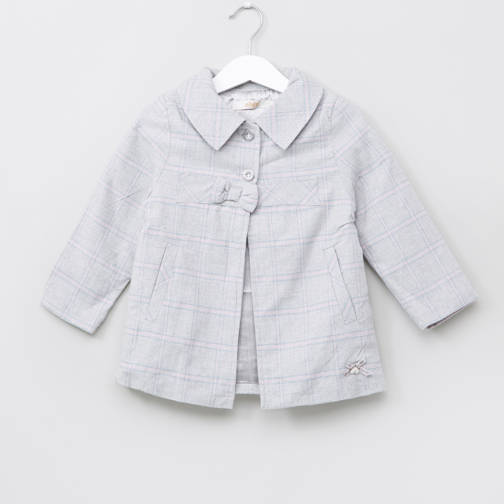 Eligo Bow Detail Long Sleeves Melton Coat-baby-girls-clothing-winterwear-jacketsandcoats-image-1