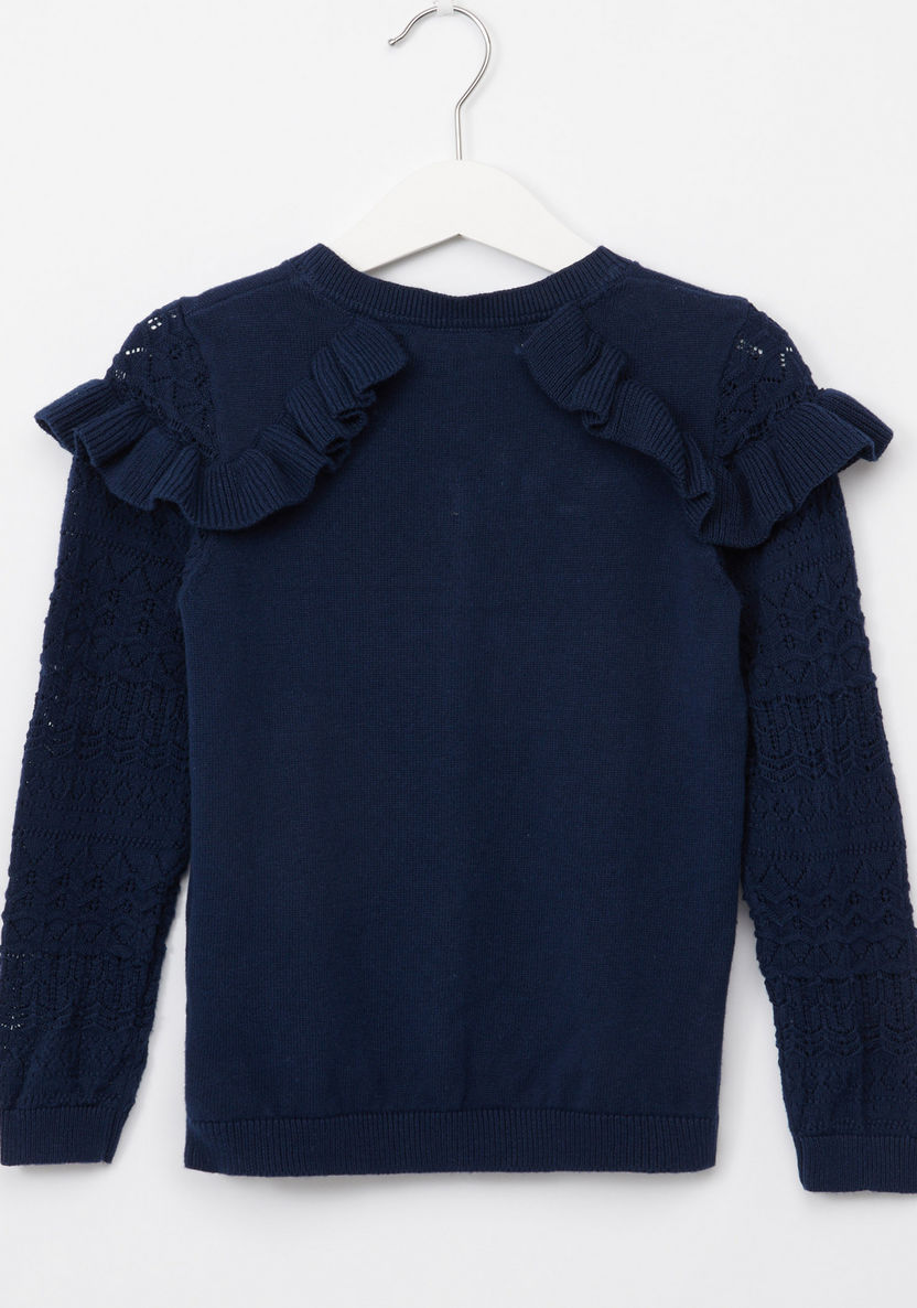 Eligo Embroidered Cardigan with Long Sleeves and Ruffle Detail-Sweaters and Cardigans-image-2