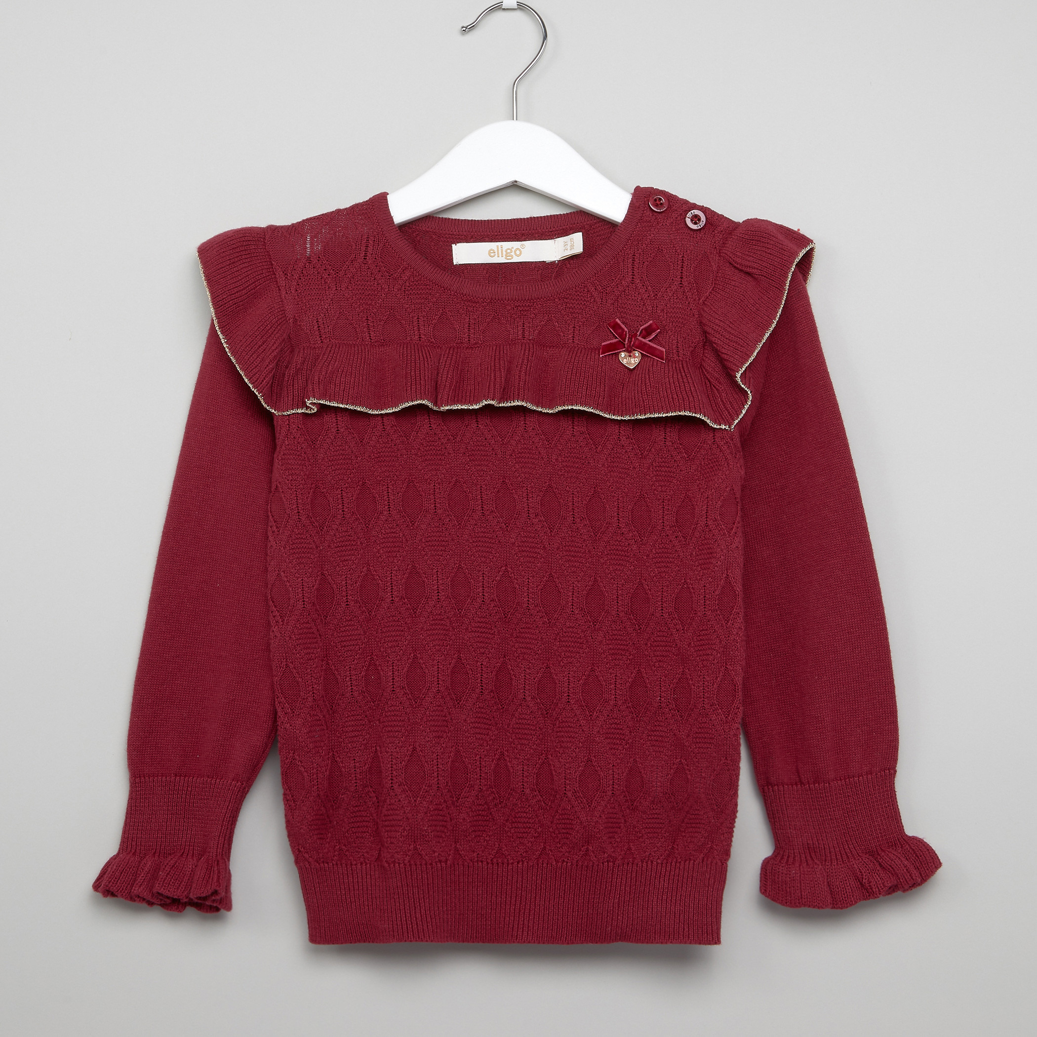 بلوفر بأكمام طويلة وتفاصيل كشكشة من إليجو.-baby-girls-clothing-jumpersandcardigans-image-1