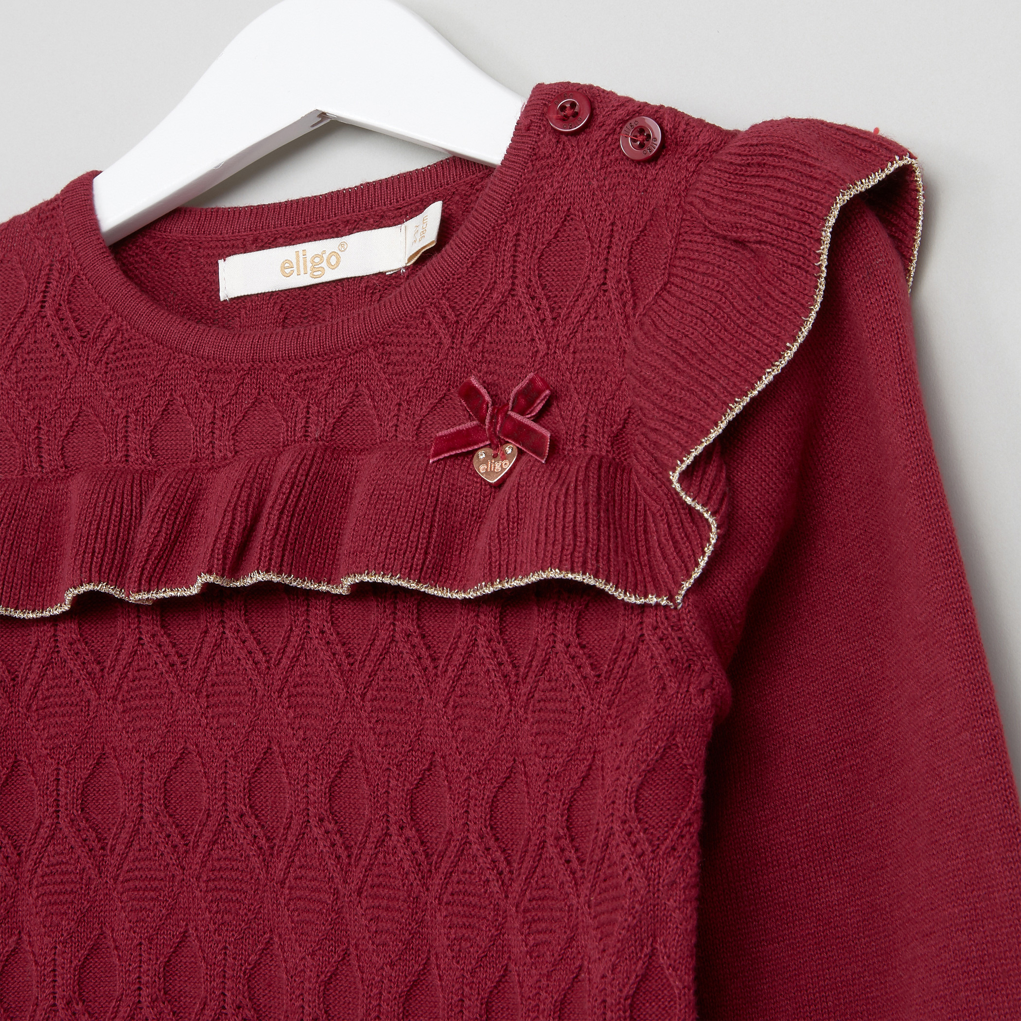 بلوفر بأكمام طويلة وتفاصيل كشكشة من إليجو.-baby-girls-clothing-jumpersandcardigans-image-2