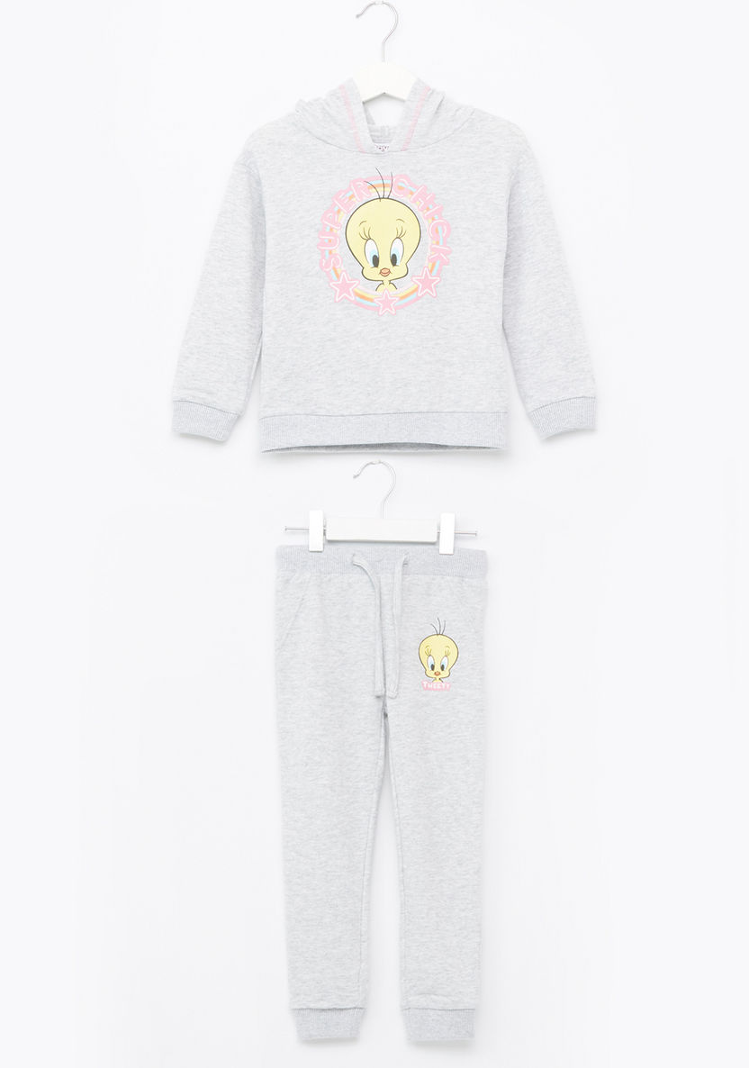 Tweety Printed Long Sleeves Pullover with Jog Pants-Clothes Sets-image-0