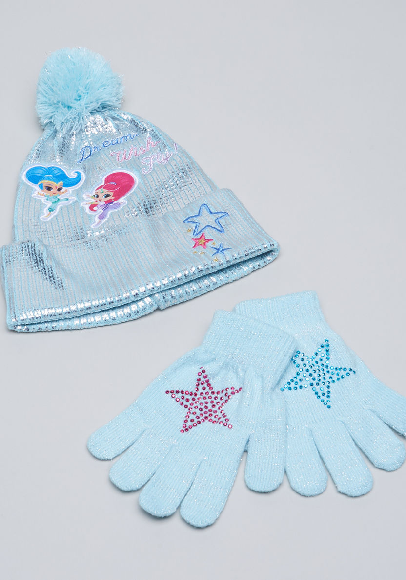 Shimmer and Shine Printed Beanie Cap with Gloves-Caps-image-0