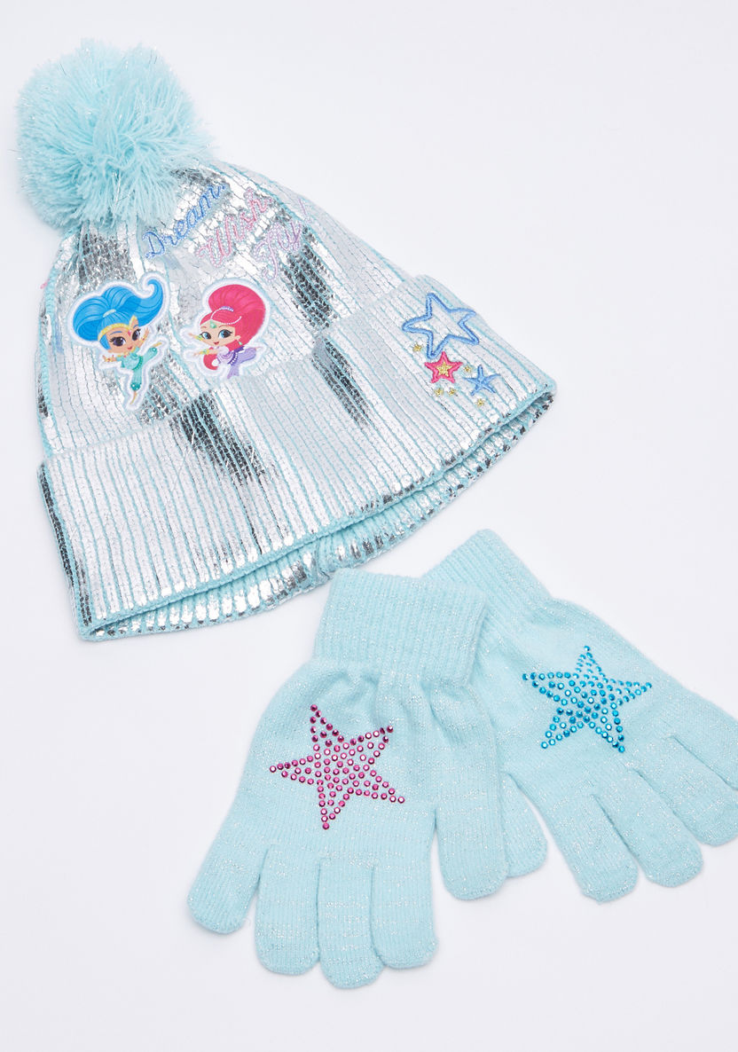Shimmer and Shine Printed Beanie Cap with Gloves-Caps-image-0