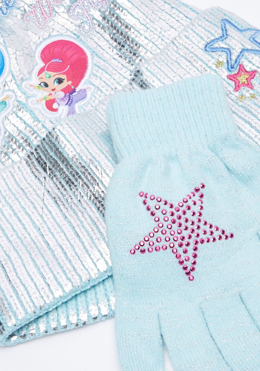 Shimmer and Shine Printed Beanie Cap with Gloves-Caps-image-3